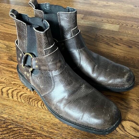 Bed Stu Fairbanks Harness Chelsea Ankle Boots Mens 10 Brown Leather Moto Biker - Picture 1 of 10